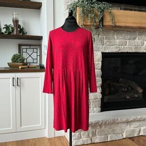 J JILL Wearever Collection sz large petite red dress small black leaves